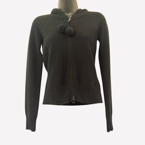 VTG Y2K cashmere Cardigan Y2K Black Full Zip Sweater Pom Poms Preppy Hoodie S